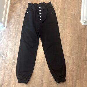 Women’s black, high waisted, paper bag, button up, Express skinny jeans